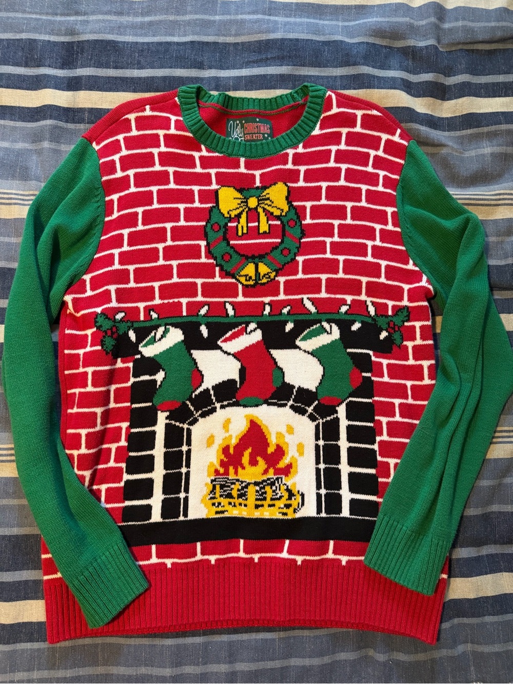 Ugly Christmas Sweater - Red & Green Fireplace Knit